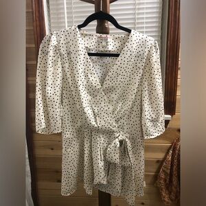 ANDREE BY UNIT White and Black Polka Dot Wrap Blouse
